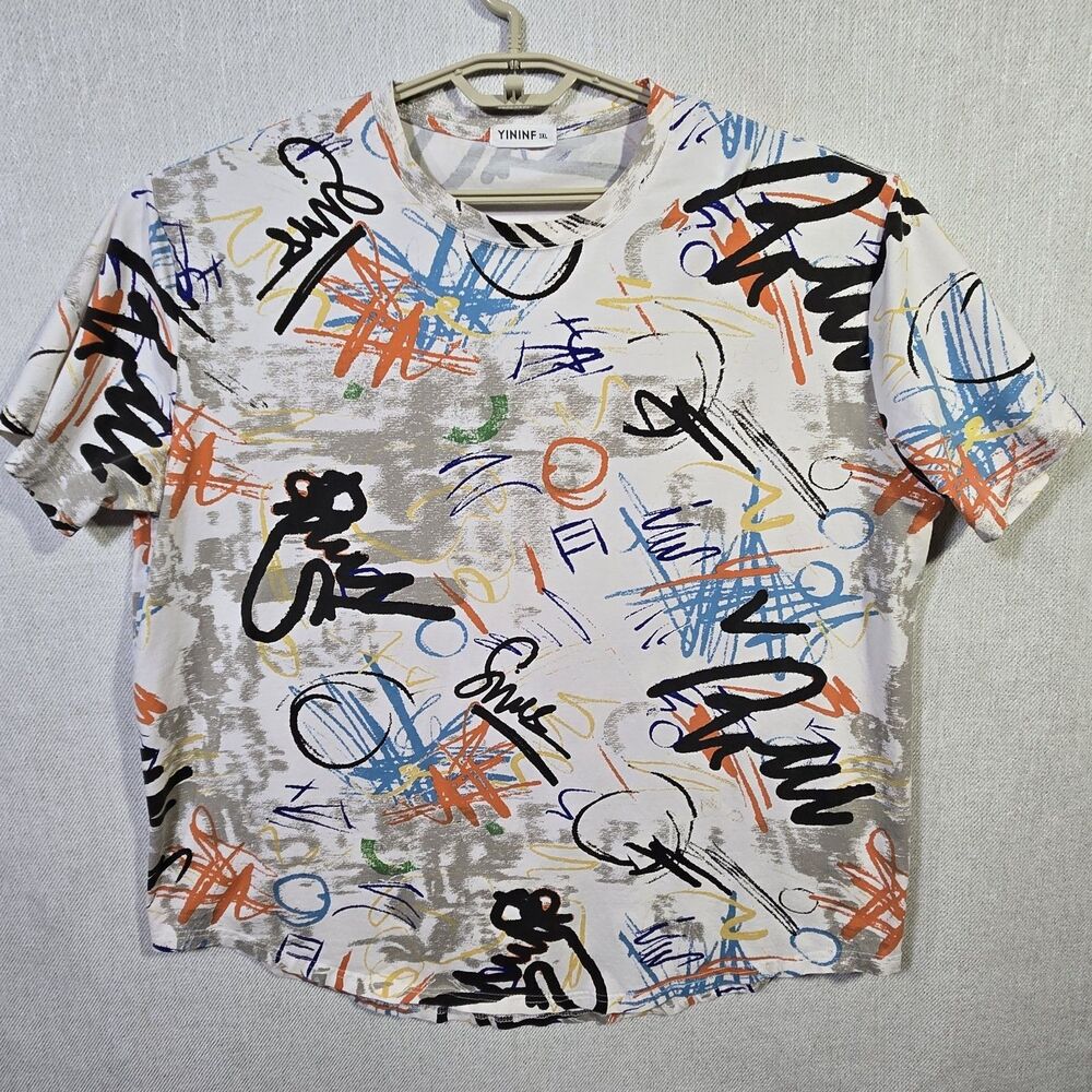 YININF T Shirt Graffiti Streetwear Hip Hop Short Sleeved  Men 3X
